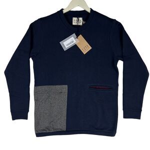 Corelate Men Navy Blue Sweatshirt Long Sleeve Cotton Pullover US S Small